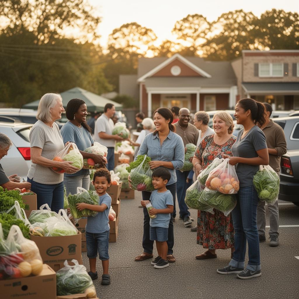 Neighbors gathering at a community food pickup in Northeast Georgia