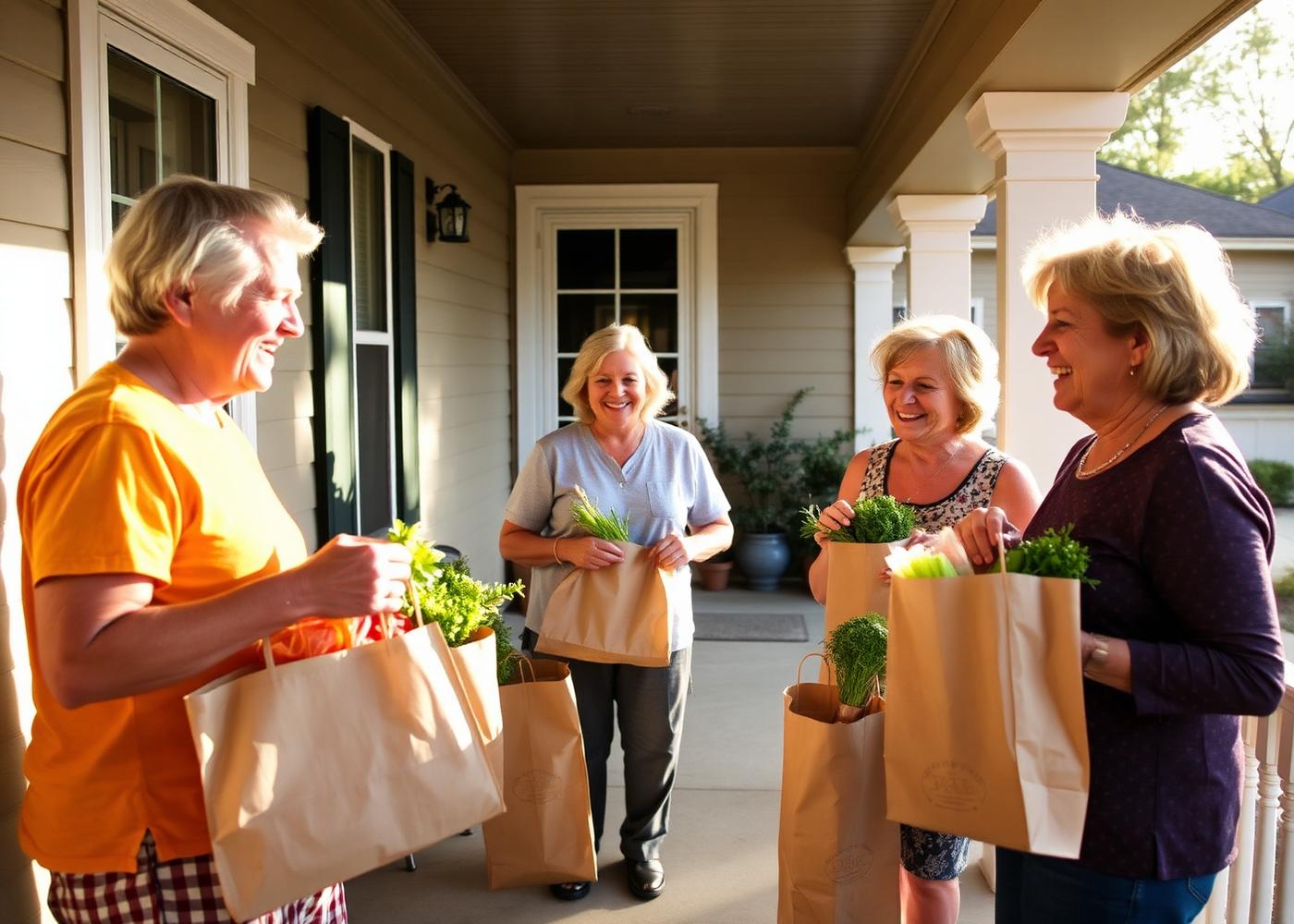 Neighbors picking up local food together